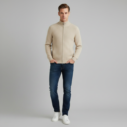Men's Black Zip Up Cardigan | Slim Fit Ribbed Knit Sweater