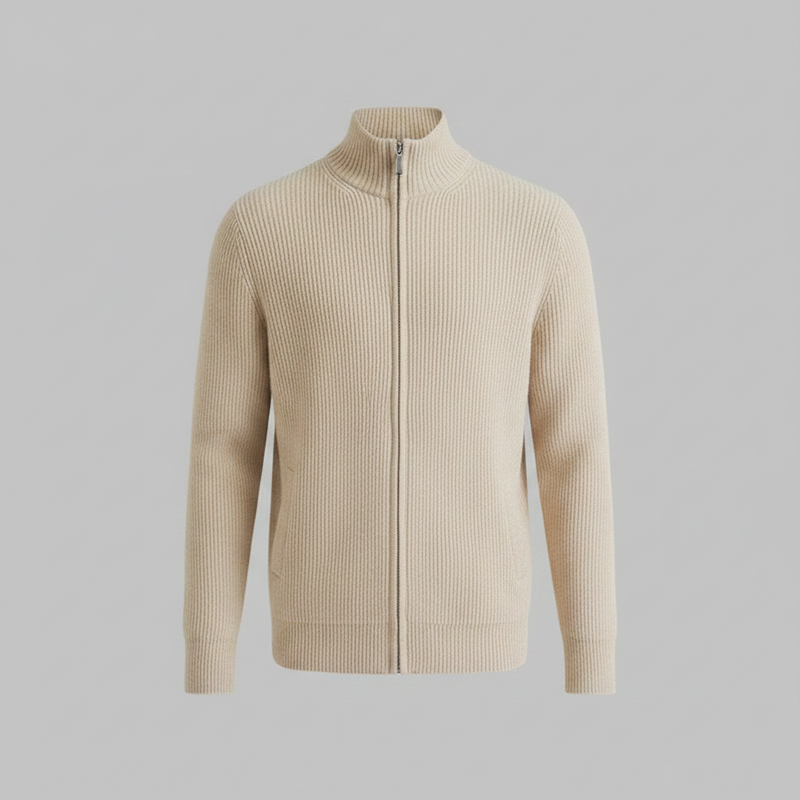 Men's Black Zip Up Cardigan | Slim Fit Ribbed Knit Sweater