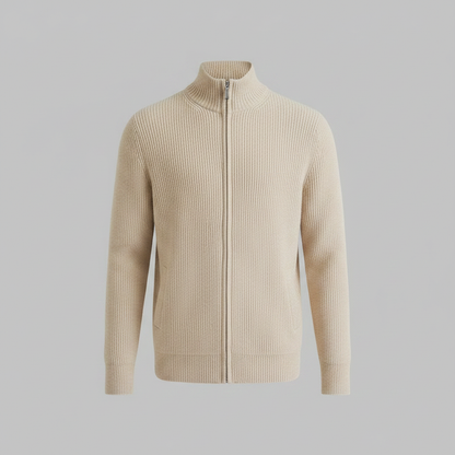 Men's Black Zip Up Cardigan | Slim Fit Ribbed Knit Sweater