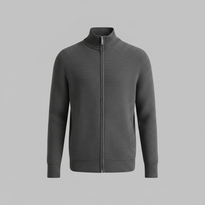 Men's Black Zip Up Cardigan | Slim Fit Ribbed Knit Sweater