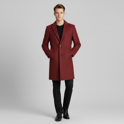 Men's Long Overcoat | Stylish Notched Lapel Wool Coat