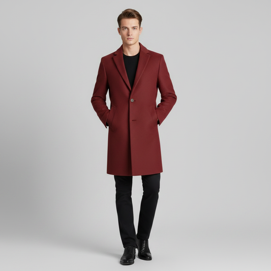 Men's Long Overcoat | Stylish Notched Lapel Wool Coat