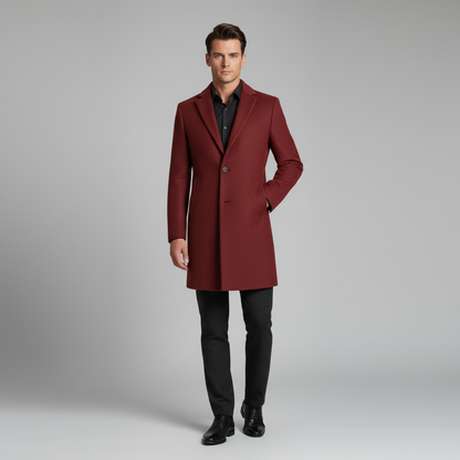 Men's Long Overcoat | Stylish Notched Lapel Wool Coat