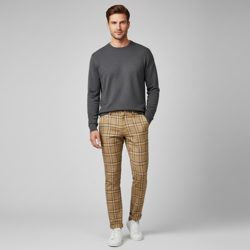 Sasha Checked Chinos | Men's Casual Trousers